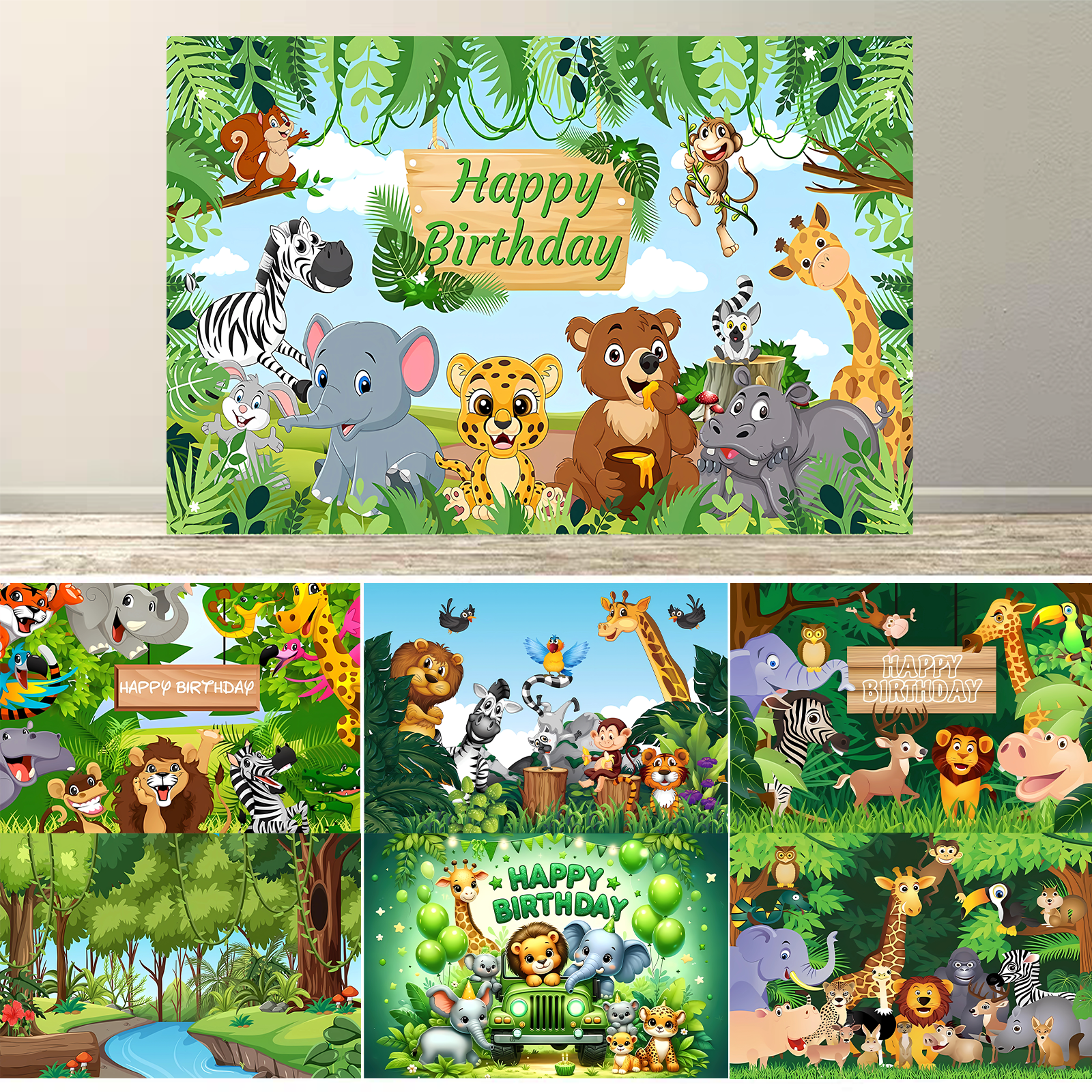Photography Zoo - Dewprint Wild Animal Jungle Birthday Background,