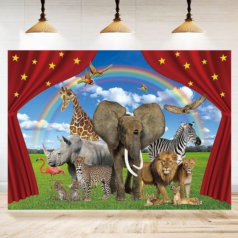 Photography Zoo - Photography Backdrop Wild Animals Circus Curtain