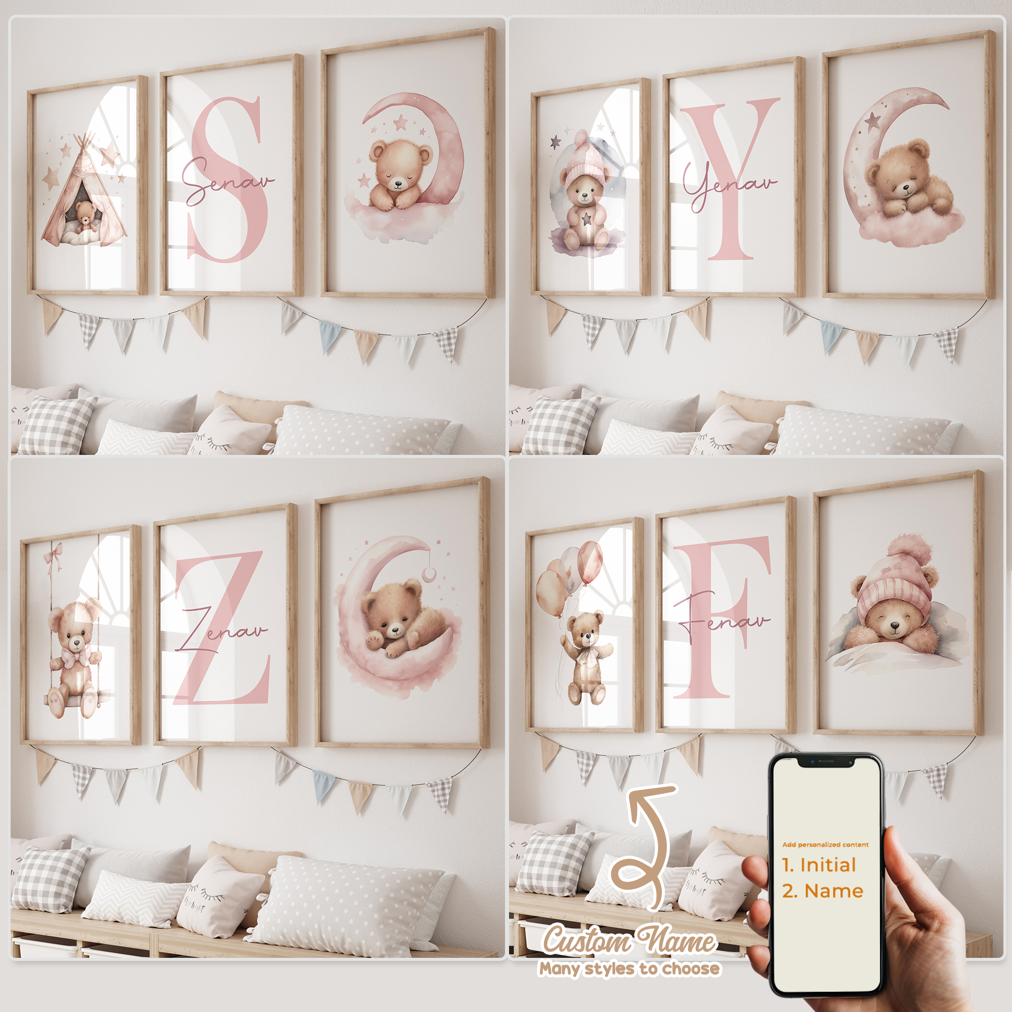 Photography Image - 3pcs Personalized Custom Name Cartoon Pink