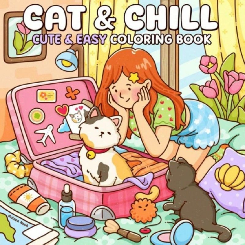 Cat & Girl Cute Easy Coloring  - Photography Of Book บทวิจารณ์และราคา